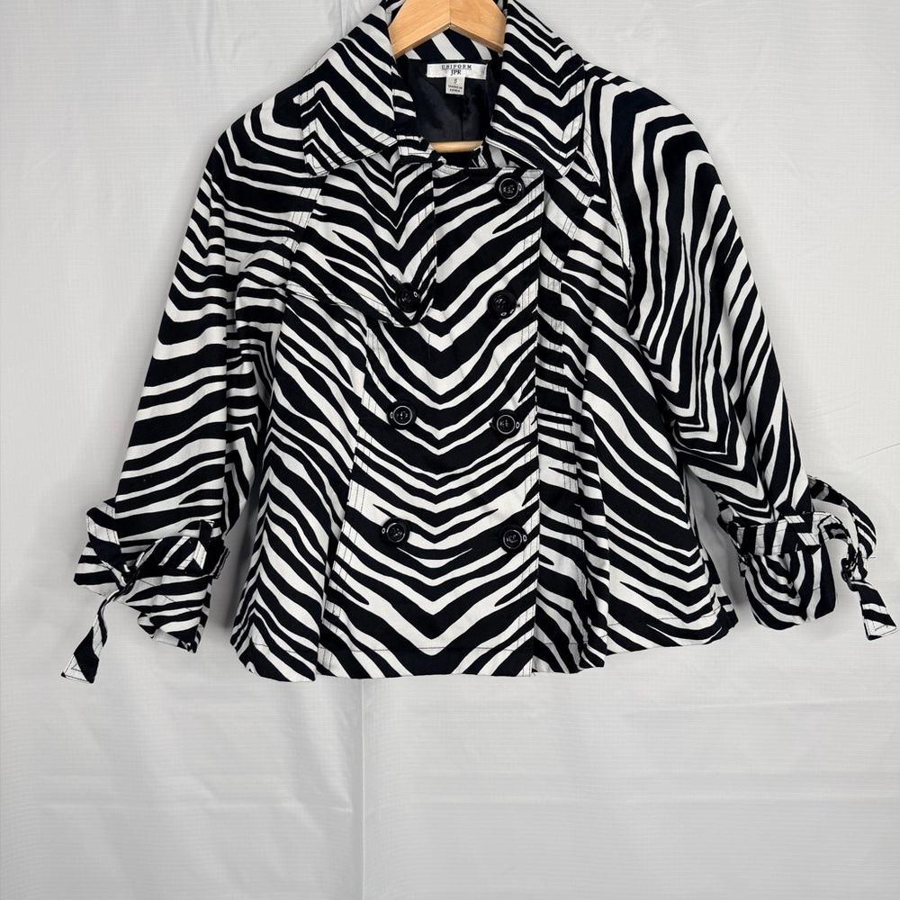 Uniform JPR Zebra Print Cropped Double Breasted Jacket‎ Black White Sz S